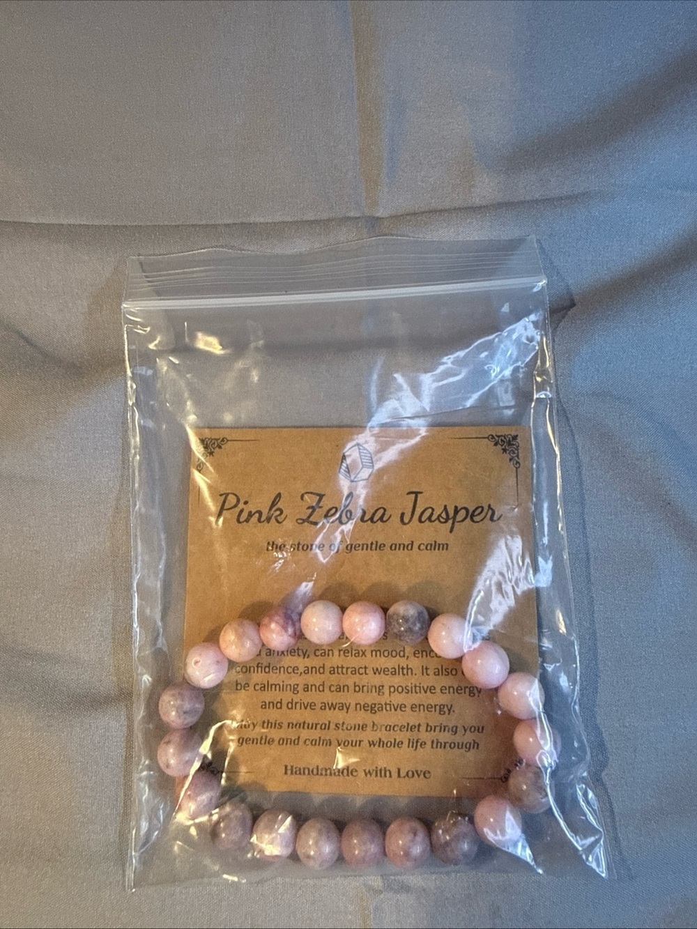 Pink Zebra Jasper Bracelet in Soft Pink and Lavender